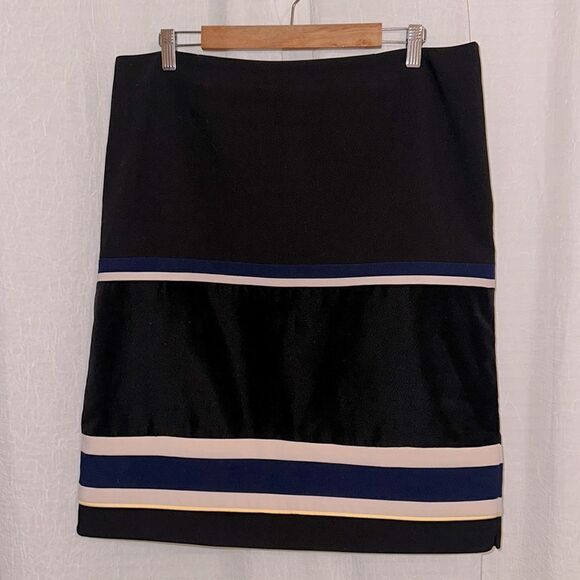 WHBM 16 Black Color Block Horizontal Stripes Details Professional Pencil Skirt - Picture 1 of 11